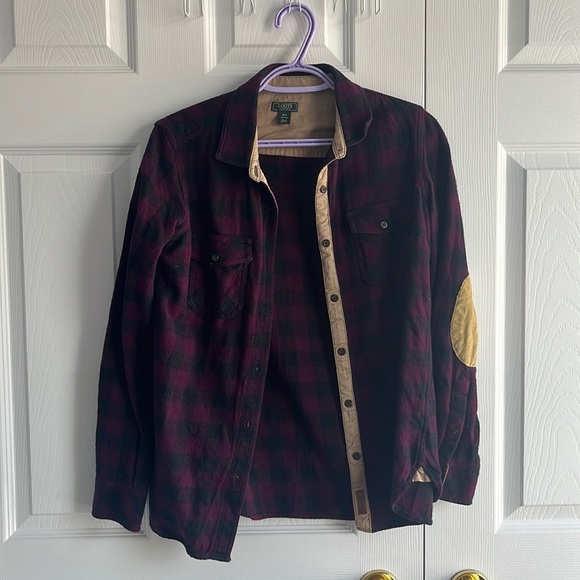 Roots Purple Flannel with Brown Elbow Patches - Picture 1 of 5
